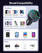 Car Charger USB C, 4-Port 90W Super Fast Charging Car Phone Charger Accessories Dual USB-C & USB-A Cargador Carro Cigarette Lighter Adapter for iPhone 17 16 15 14 13 12, iPad, Galaxy, Tablet, Android
