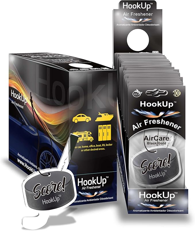 Hockey Car Air Freshener by HookUp - 25 Pack - Black Gold Scent (Extra Strong) | Unique Hockey Gift for Players, Coach, Fans | Hanging Car Accessory with Long Lasting Fresheners Smell