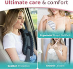 Zomaple Mastectomy Recovery Pillow with Strap, Swirly Gel Pack, Seat Belt Cover & Shower Lanyard – Post-Op Essentials, Breast Augmentation/Reduction & Recovery Supplies – Washable Cover for Comfort