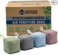 4 pack Naturally Activated Bamboo Charcoal Air Purifying Bags | Natural Home Deodorizer Bag | Charcoal Bag Odor Absorber For Pets | Odor Eliminator & Moisture Absorber Air Freshener Bag (200g Cube)