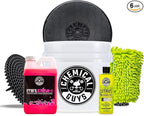 Chemical Guys CWS 402 64BK Car Wash Detailing Bucket, Mitt & Accessories Bundle (6 Items) Featuring Mr. Pink Foaming Soap, 64 fl oz (Half Gallon) - Works on Trucks, SUVs, RVs & More