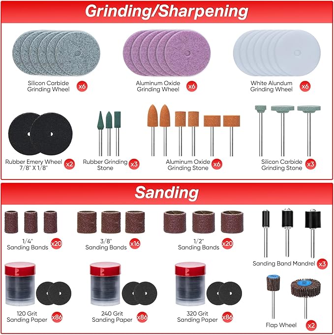SHALL 508-Piece Rotary Tool Accessories Kit, Universal Rotary Tool Bits for Sanding, Cutting, Grinding, Drilling, Carving, Engraving, Polishing, Cleaning, Rotary Tool Attachments with Carrying Case