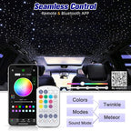 6W Mini Size Twinkle 575pcs of (0.03+0.04+0.06in)*13.1ft Starlight Headliner Kit, Star Lights for Car with Bluetooth APP/Remote Control/Music Effect, RGBW Fiber Optic Lights for Home Ceiling