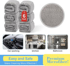 Car Wash Drying Towels, 450gsm Ultra-Thick Absorbent Lint-Free Extra Soft Microfiber Rags for Car Detailing, Interior & Exterior Cleaning Cloths, 16in x 16in - Microfiber, Grey, 6 Packs