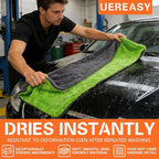 Car Microfiber Towel for Cars, 48”x24”, 1400GSM Super Absorbent, Drying Towels for SUV, Scratch-Free, Machine Washable (Darkgray-GreenYellow)