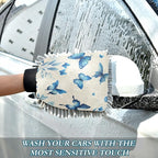 Qilmy Blue Butterfly Microfiber Chenille Car Wash Sponge Scratch Free Car Wash Mitt Absorbent Mitt Sponge for Trucks SUVs Car Washing Home Cleaning, Large