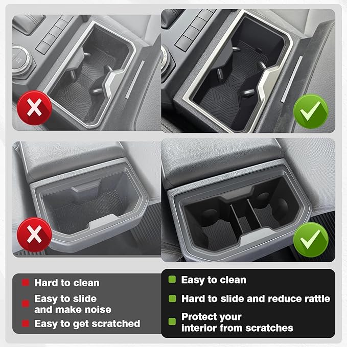 Muslogy Center Console Front&Rear Cup Holder Inserts Compatible with 2024 2025 2026 Toyota Tacoma Accessories Middle Console and Rear Armrest CupHolder Silicone Rubber Organizer 2PCS Set