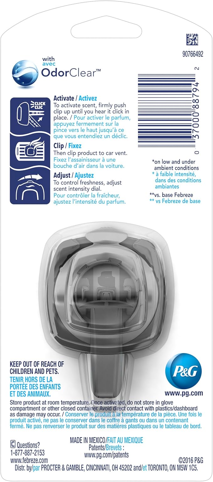 Febreze Air Freshener, Car Vent Clip Air Freshener, Heavy Duty Air Freshener, Crisp Clean Air Freshener