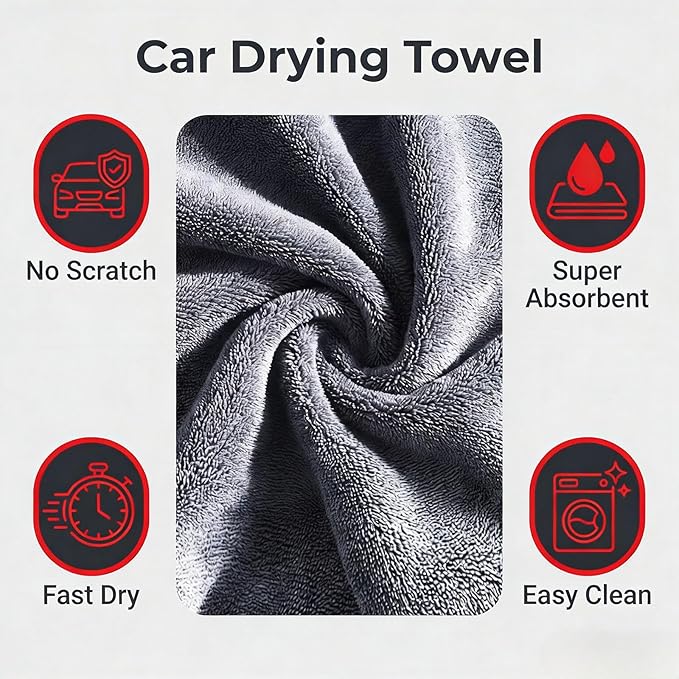 2-Pack 1200 GSM Microfiber Car Drying Towels, 71" x 24" Large Absorbent Towel for Auto Detailing, Streak-Free & Scratch-Free for Cars, SUVs, Trucks with Edgeless Design