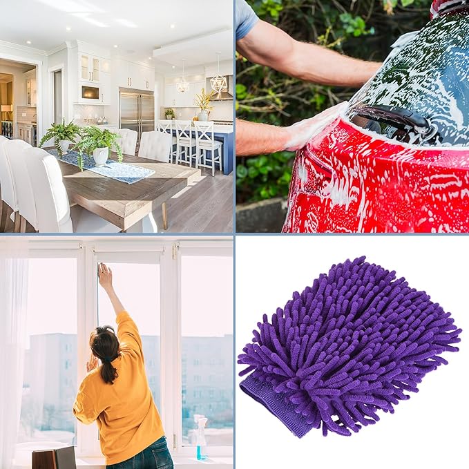 M METERXITY Microfiber Chenille Wash Mitt - Double Side Reusable Gloves for Cleaning Scratch-Free, Apply to Car Cleaning, Kitchen