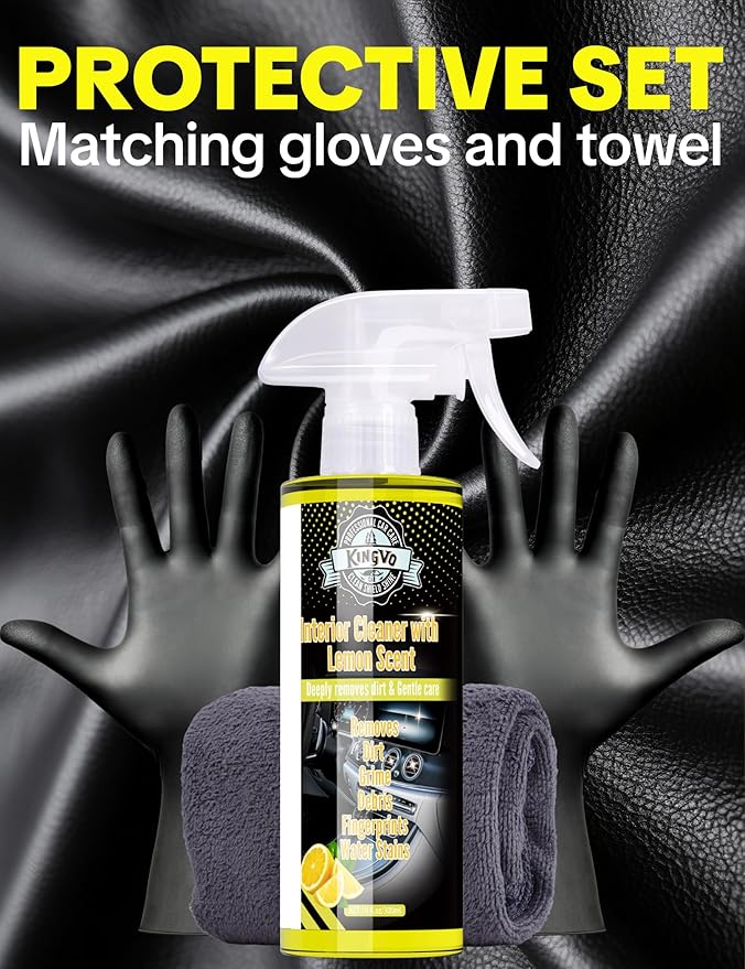 Kingvo Car Interior Cleaner Spray, Multipurpose Leather Seat Cleaner Upholstery Car Cleaning Kit Auto Dashboard Vinyl Detailing Supplies Kit,Lemon Scent