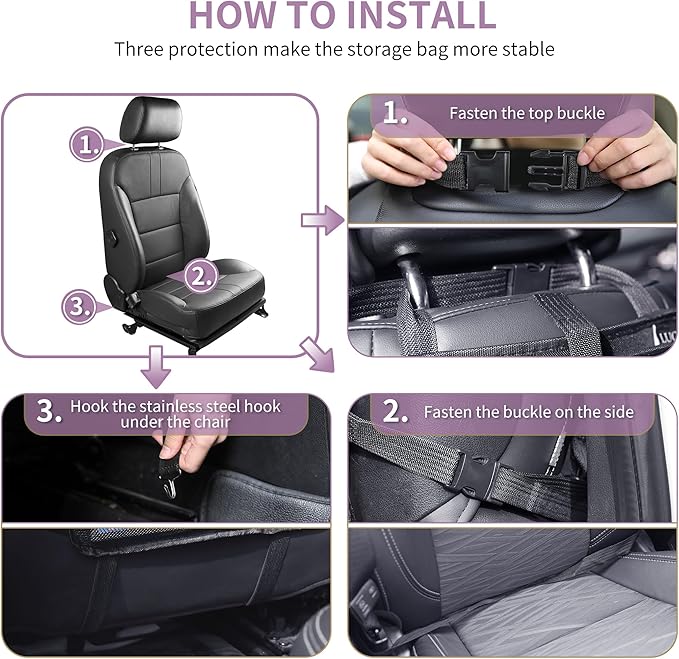LUCMO Car Backseat Organizer with Touch Screen Tablet Holder-2 Pcs,9 Storage Pockets Car Storage Organizer Protectors Kick Mats Travel Accessories for Kids-Pink