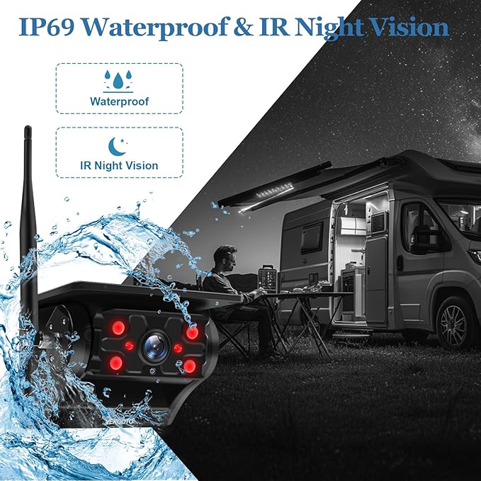 VEKOOTO VK7 Magnetic Solar Wireless Backup Camera, 7'' IPS Touchscreen Monitor HD1080P No Wiring 15,000mAh Rechargeable Camera System for Hitching Gooseneck Horse Trailer RV Camper Car Truck