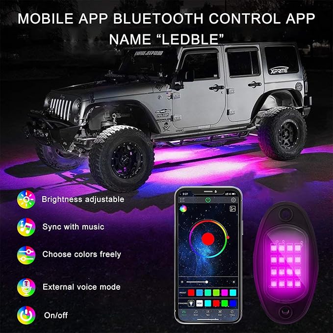 Ohleats RGB LED Rock Lights Extension Cable, 47 Inch/3.9 Ft RGB Cable Cord for Multi Color Underglow Rock Light Kits, Vehicle Wheel Well Lights Extension Wire, Car Accessories (4PCS)