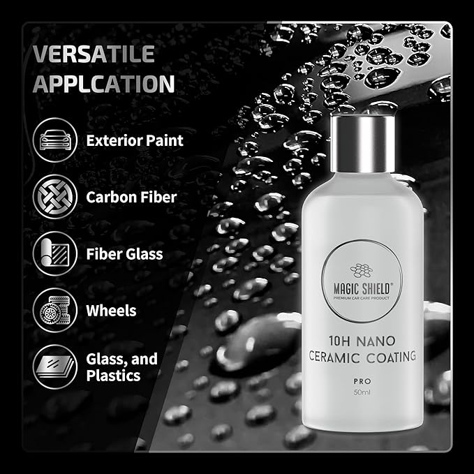 Magic Shield Ceramic Coating PRO 10H - Self-Healing | Long lasting for 2 cars+ | Advanced SiO2 Protection | Easy Application | Candy-Like Gloss | Perfect for Cars, Motorcycles, RVs, and Boats (50ml)