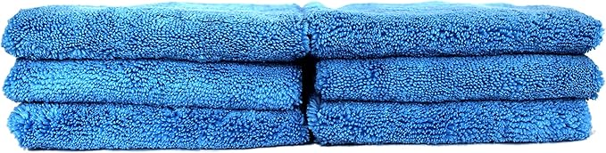 Maxshine 16”x24” Universal 6-Pack Blue Microfiber Towel - 380GSM Zero Crazy Edgeless - Professional Rinse-Free, Scratch-Free Drying Towels for Cars - Perfect for Car Detailing