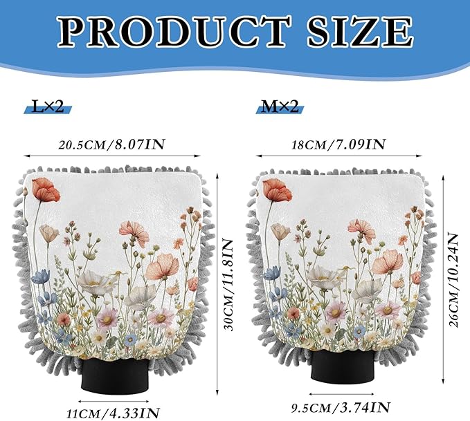 YETTASBIN Spring Wildflower 2PCS Car Wash Mitts, Ultra Absorbent Chenille Microfiber Car Washing Gloves, Scratch-Free Lint-Free Auto Cleaning Mitt, Machine Washable Elastic Cuff Car Wash Sponge