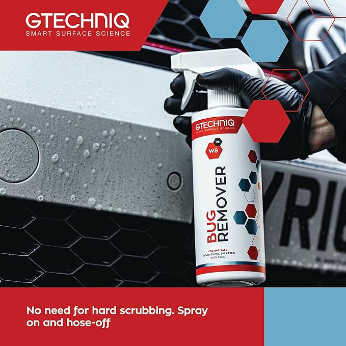 Gtechniq W8 Bug Remover for Cars 17 fl oz | Non-Caustic Cleaner Removes Tough Bug Splatter and Stains, Safe on All Surfaces