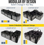 Modular 5-Section Trunk Organizer XL – Car Storage for Groceries, Tools, Sports Gear, Emergency Kits – Extra Large Multi-Module Cargo Box, Foldable, Detachable, Heavy Duty Design – Gray