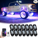 YiLaie RGB LED Rock Lights 14 Pods, 210 LEDs Lights with Phone App/Remote Control & Timing & Music Mode Rock Lights Kits, Waterproof Underglow Light for ATV RZR UTV SUV Off Road AUTO Motorcycle