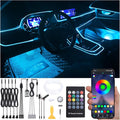 Car Atmosphere Light Kit 6m Fiber Optic Multicolor Sound Active Music Sync Memory Function RF Remote Controller + Bluetooth APP Control 64 Colors USB Car Interior Footwell Ambient Lighting Kit