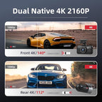 Miofive Dash Cam Car Front Rear 4K+4K WiFi Bluetooth Dash Cam with 64GB SD Card, Dual Car Camera with Parking Monitoring, Super Night Vision, HDR, G-Sensor, Loop Recording, App Control, Max 512GB