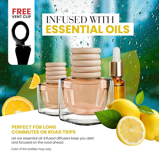 Citrus Lemon Car Air Freshener | Hanging Car Freshener with Vent Clip | Long Lasting Diffuser, Slow-Release Aroma Technology, Adjustable Scent Intensity | Premium Scented Interior Perfume by Perfa