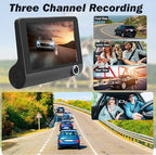 3 Channel Dash Cam Front Rear Inside, 4 inch Screen Dash Camera for Cars, 1296P Full HD Dash Cam Dual Lens Car Dash Camera with Loop Recording, Wide Angle