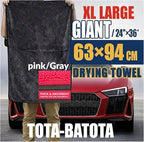 Microfiber Car Drying Towel 36"x24" – 1400 GSM Twisted Yarn, Ultra Absorbent, Scratch-Free, Machine Washable – Bonus 12"x12" Detail Towel, Pink/Gray
