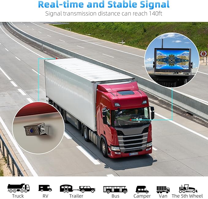 eRapta 4 Wireless Backup Camera System with HD 2K 10-Inch Loop Recording Monitor, Quad Channels Full-Field Cameras IR Night Vision for Trailer/RV/Truck/Camper/Bus-AW104SL