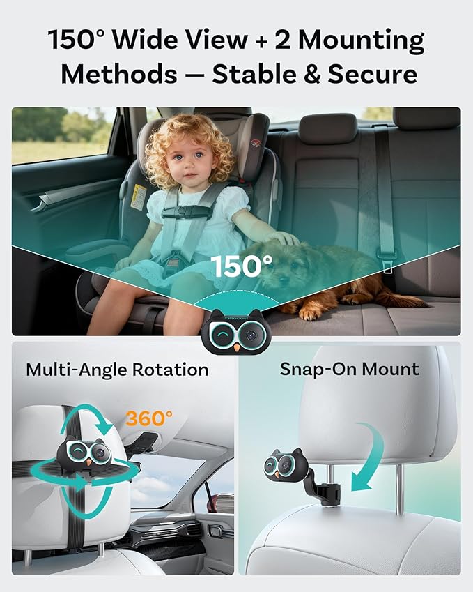 OTTOCAST Cabin Care Adapter 2026,2-in-1 Baby Car Camera & Wireless CarPlay Adapter-No Extra Screen Needed,1080P Car Baby Monitor for No-Glow Night Vision,150°Wide Angle,Plug&Play(No Android Support)