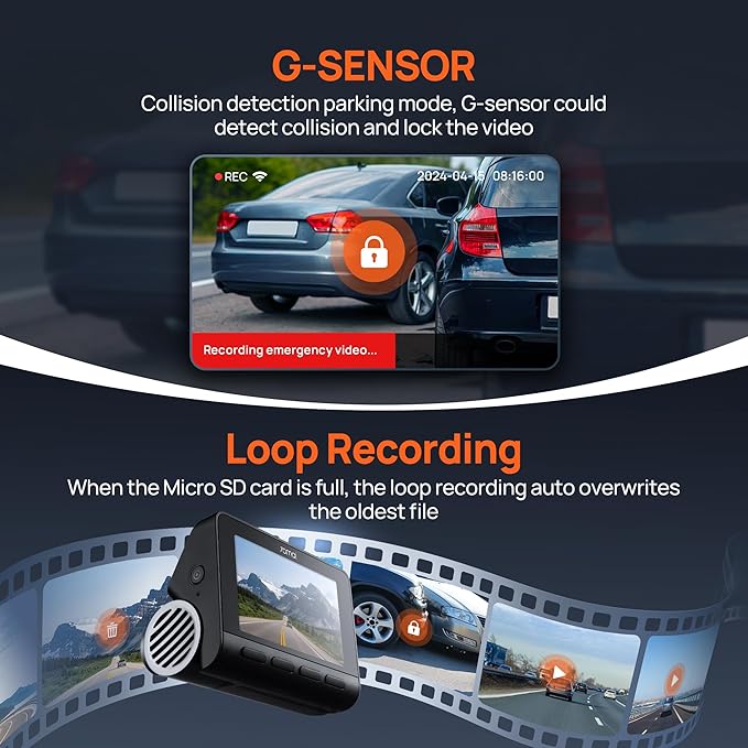 70mai 4K Dash Cam Front and Rear with STARVIS, Dashcam with 5GHz WiFi, GPS Car Camera, Super Night Vision, ADAS, 3'' IPS Screen, 24H Parking Mode, Time-Lapse, Loop Recording, Support 256GB Max (A800S)