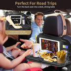 LUCMO Car Backseat Organizer with Touch Screen Tablet Holder,9 Storage Pockets Storage Organizer,Protectors Kick Mats Travel Accessories (Black, 2 Pack with Food Tray)