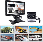 Hikity 7" Backup Camera with Monitor Kit, Waterproof 18 IR LED Night Vision Reverse Camera + Rear View Monitor Vehicle Parking System for RV Bus Trailer Truck (65ft 4-Pin Aviation Video Cable)