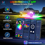 MICTUNING Q1 MAX RGB+IC Rock Lights 8 Pods Kit, 192 Beams 1000% Brighter Chasing Dreamcolor Underglow Neon Lights, APP Control Multicolor Extensible Underbody Lighting Kit for Truck ATV UTV Boat