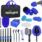 Nilight 27PCS Car Detailing Kit Auto Cleaning Tools Wash Set with Storage Carry Bag Home Use for Interior Exterior Deep Clean Polish Car Care Windshield Dashboard Seat Air Vents Wheels Tires, Blue