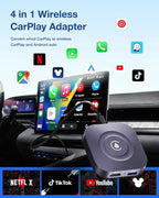 Magic Box 2026 Wireless CarPlay Adapter, AI Box Android Auto Supports Strea-ming Video for TikTok/YouTube, USB for Offline Media, Screen Mirroring Car Adapter for Factory Wired Car Play