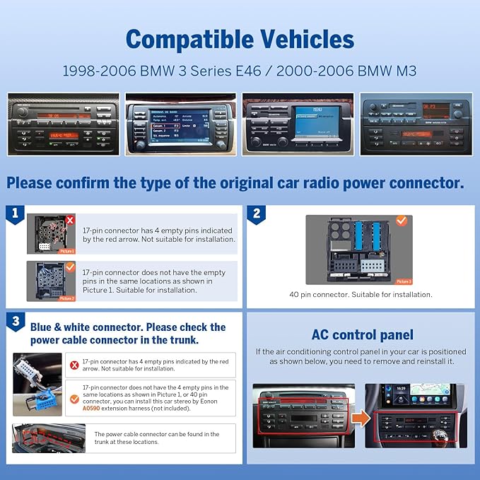 Eonon Car Stereo 4+64GB for BMW 3 Series 325i 330i M3 (E46) 1998-2006, Android 14 Wireless CarPlay Stereo, 9 Inch Touchscreen Android Auto Radio, Bluetooth/SWC/GPS, (E46X7 Upgrade)