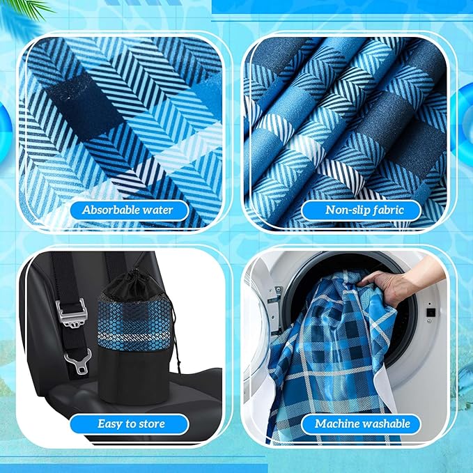 Hahafelt 2 Pack Car Seat Towel Covers with Storage Bag, 63 x 32 Inch Universal Non Slip Waterproof Sweat Protector for Car Truck, Gym Swimming Running, Machine Washable (Blue Plaid)