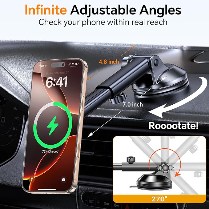 Coolpow for MagSafe Car Mount Charger【Ultra Magnet】Magnetic Phone Holders for Your Car Charger Magnetic Wireless Car Phone Holder Charger Car Accessories Mothers Gifts for iPhone 17 16 15 Speakerphone