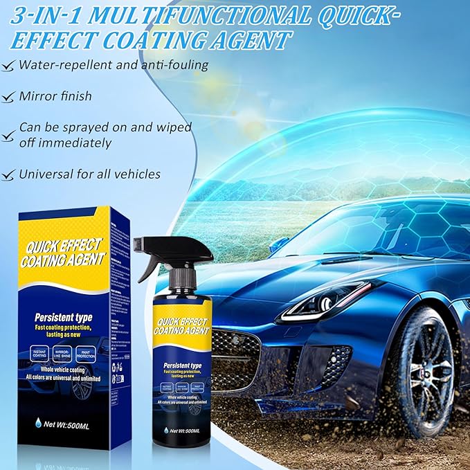 Advanced Car Quick Acting Coating Agent Spray,16.9 Oz Advanced Quick Effect Coating Agent,Car Coating Spray,500ml Quick Effect Coatings Agent,Cars Scratch Wax Coating Sprays(1PC+Sponge+Cloth)