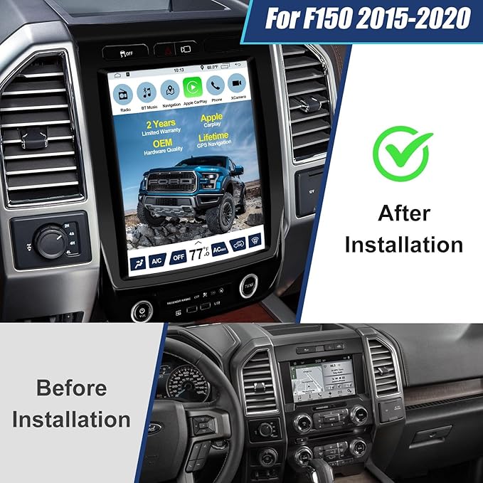 Car Stereo Upgrade for Ford F150 2015 2016 2017 2018 2019 2020 Android Radio,12.1inch Touch Screen Replacement,Built in GPS,Suppt Wireless Carplay Android Auto (V2)