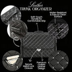 Leather Trunk Organizer with Lid for Suv and more, Foldable Car Organizer, Car Organizers and Storage with Pockets, Non-Slip Design (White-Black)