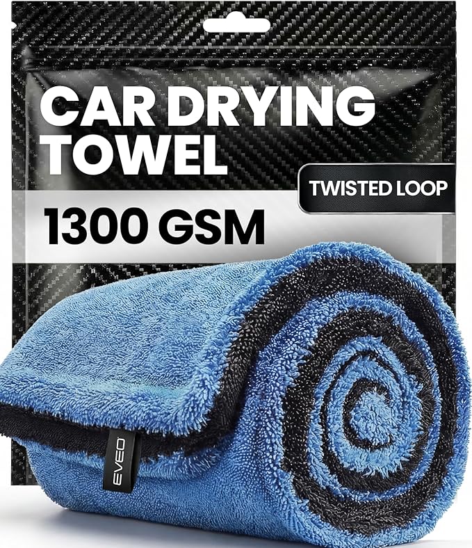 EVEO Car Drying Towel - (1300 GSM) XL Drying Towels Car Detailing - Car Microfiber Towel (36"x24") Microfiber Drying Towels for Cars Towels Drying, Car Wash Towels, Ultra Absorbent - Grey & Blue