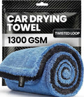 EVEO Car Drying Towel - (1300 GSM) XL Drying Towels Car Detailing - Car Microfiber Towel (36"x24") Microfiber Drying Towels for Cars Towels Drying, Car Wash Towels, Ultra Absorbent - Grey & Blue