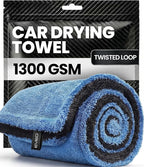 EVEO Car Drying Towel - (1300 GSM) XL Drying Towels Car Detailing - Car Microfiber Towel (36"x24") Microfiber Drying Towels for Cars Towels Drying, Car Wash Towels, Ultra Absorbent - Grey & Blue