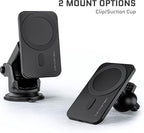 Ghostek NRGmount MagSafe Car Mount Charger iPhone 15W Fast Charging with Air Vent Clip, Dash Windshield Suction Clamp with Adjustable Arm Designed for iPhone 13 Pro Max, iPhone 12 Pro Max mini (Black)