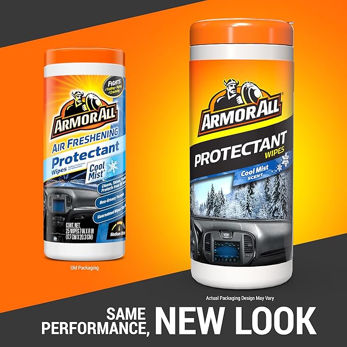 Armor All Car Interior Cleaner Protectant Wipes - Cleaning for Cars & Truck & Motorcycle, Cool Mist, 25 Count, 78509