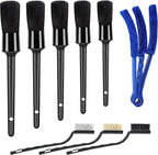 HMPLL 9pcs Auto Car Detailing Brush Set/ Interior Cleaning Kit Includes 5 Soft Premium Detail Brush, 3 Wire Brush & 1 Vent Cleaning Brush for Cleaning Interior, Dashboard, Engines, Leather, Wheel