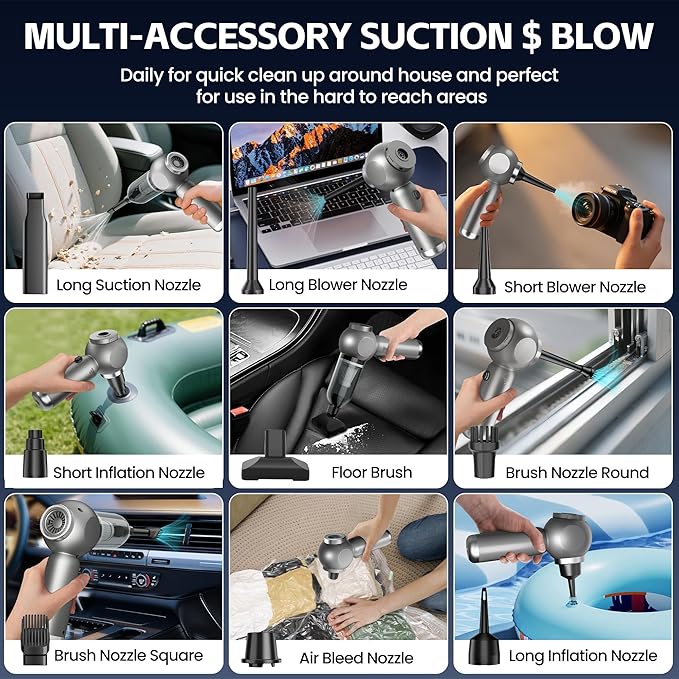 Portable Car Vacuum Cleaner High Power 17500Pa, Lightweight Mini Vacuum Cleaner, Hand Held Vacuum with LED 3-Speed Display, Multiple Attachments, Car Cleaning Kit Interior, Ideal Gift for Cars Owners